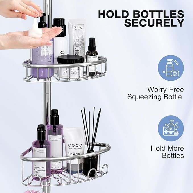 Corner Shower Caddy Tension Pole: Stainless Steel Rustproof 4-Tier Shower - Image 5