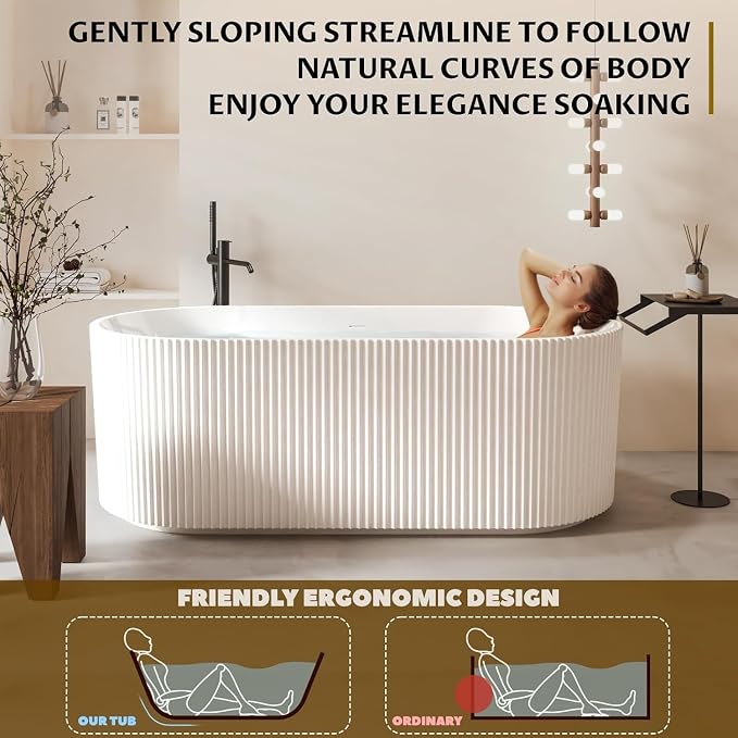 Acrylic Freestanding Bathtub, Deep Soaking Stripe Tub - Image 4