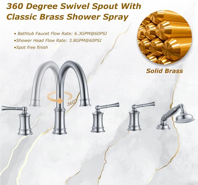 Roman Tub Faucet with Hand Shower, Antique Tub Shower Faucet Set with Valve - Image 5
