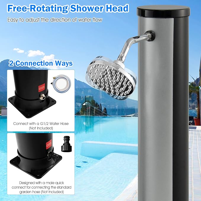 Giantex 7.2 FT 10 Gallon 2-Section Solar-Heated Outdoor Shower, Pool Shower - Image 5