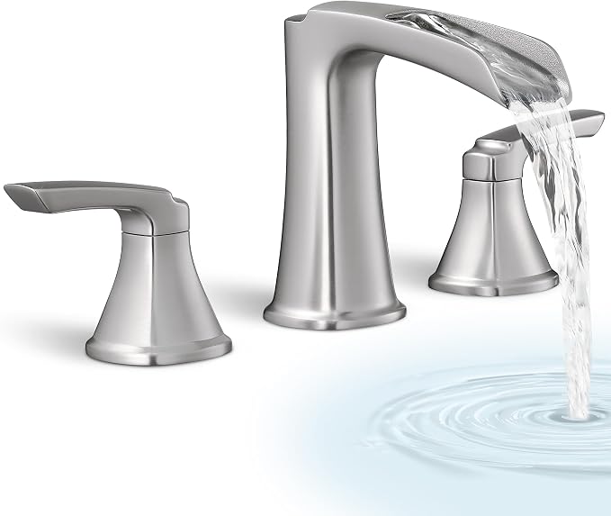 3 Hole Roman Tub Faucet Waterfall Brass Brushed Nickel Bathtub Faucet Set by HOIGY