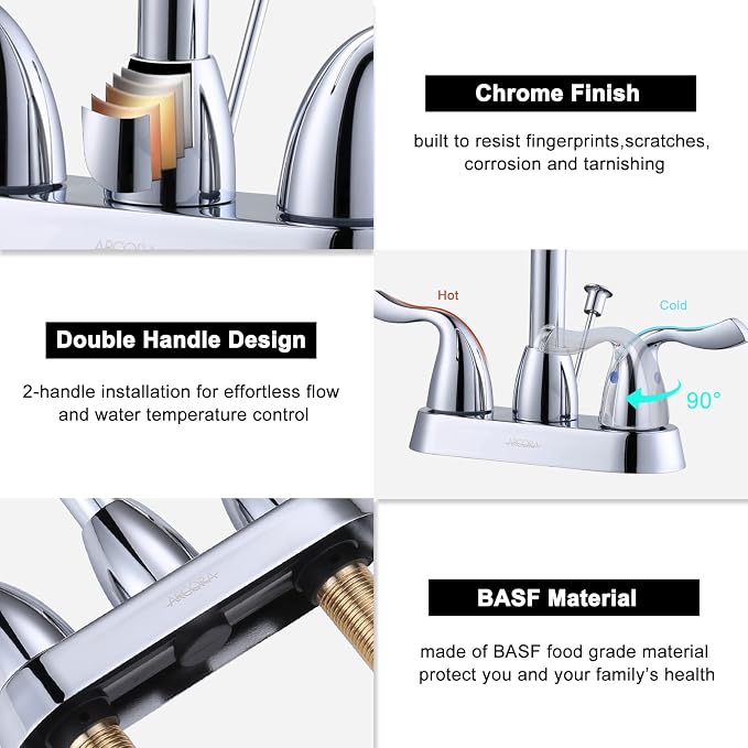 ARCORA 2 Handle Bathroom Faucet Chrome, 4 Inch Centerset Bathroom Faucet - Image 5