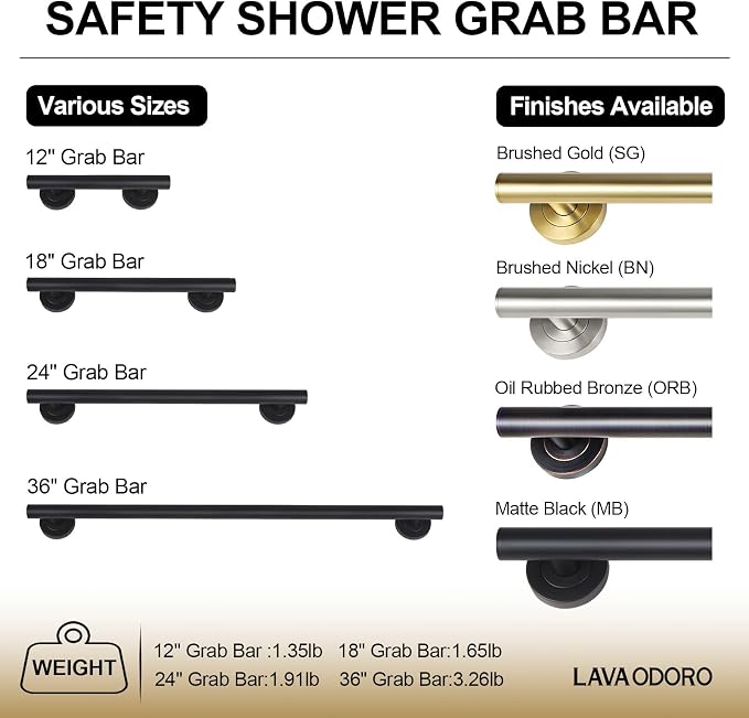 Lava Odoro Shower Grab Bar, Modern Set Stainless Steel Handicap Grab Bar - Image 3