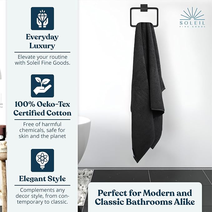 Soleil Fine Goods Luxurious 800 GSM 100% Cotton Bath Towel Set - Image 5