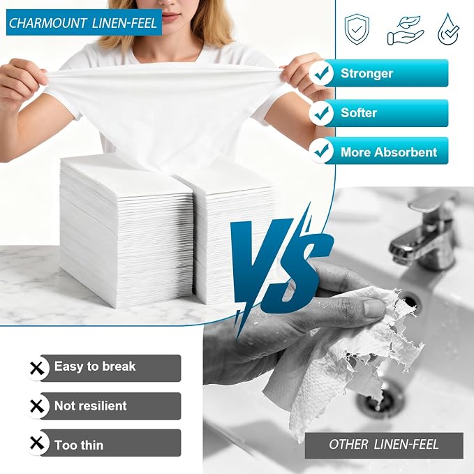 Charmount 600 PCS Disposable Linen-Feel Paper Hand Towels, Everyday Use - Image 6