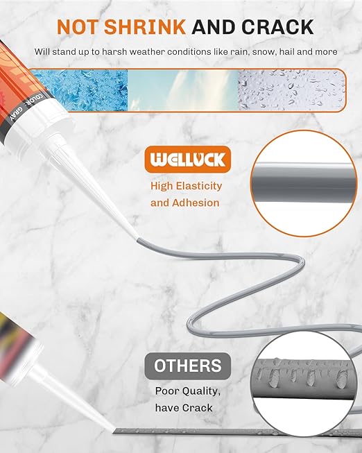 WELLUCK Grey Silicone Caulk, 100% Waterproof Silicone Sealant Adhesive Caulking - Image 6