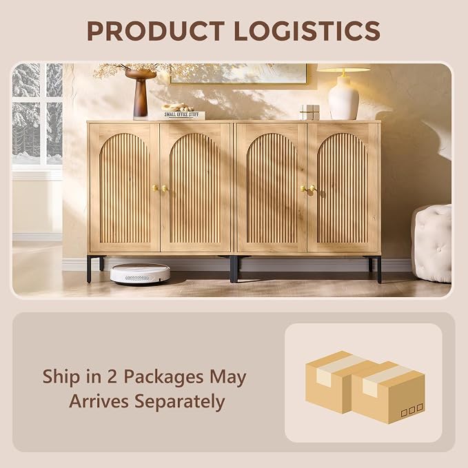 Bathroom Cabinet with Storage, 61.75" W Fluted Arched Free Standing Floor - Image 8