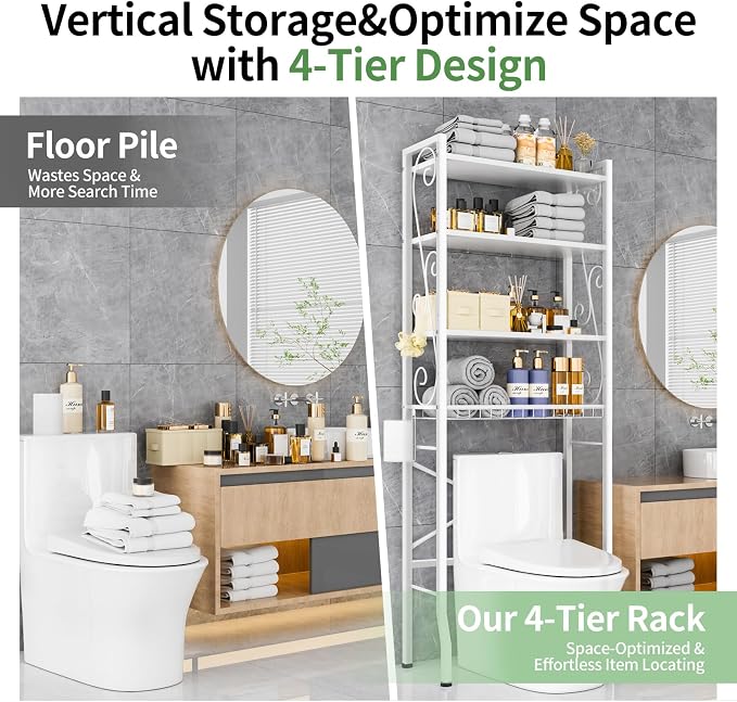 Over-The-Toilet Storage Rack 4-Tier, Bathroom Organizer Shelf Over Toilet - Image 3