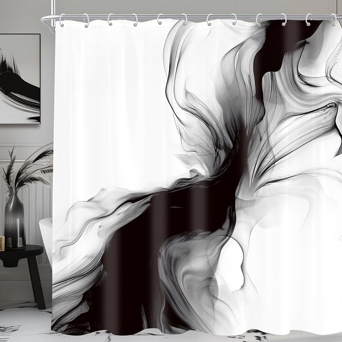Cinbloo Extra Long Black and White 72Wx84H Shower Curtain Abstract Marble by Cinbloo