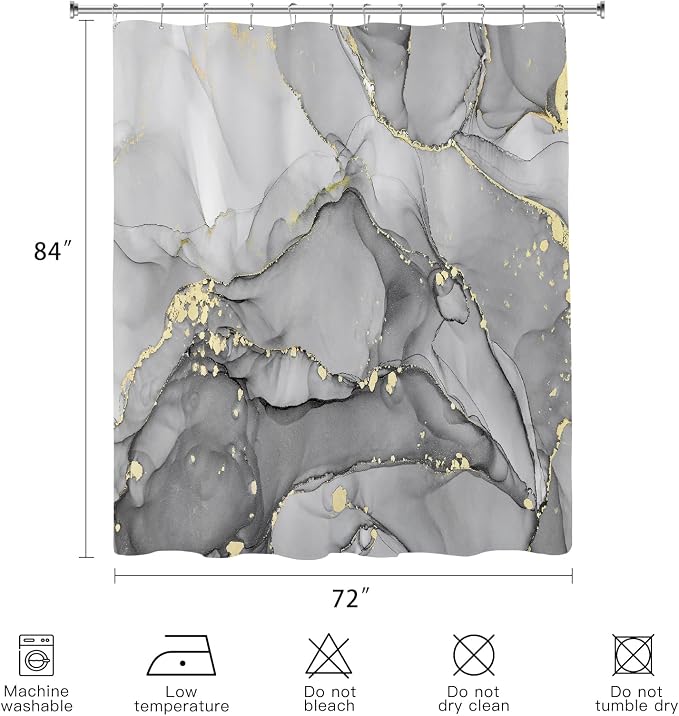 Extra Long Shower Curtain 72 x 84 Inch, Modern Luxury Art Decor Ink Texture - Image 6