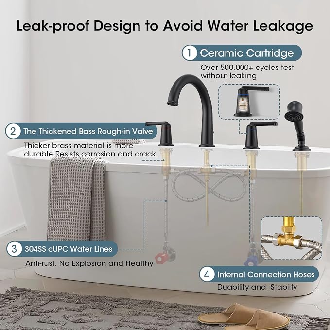 Roman Tub Faucet Set with Hand Shower, KRUZOO Bathtub Faucet Set Trim Kit with - Image 3