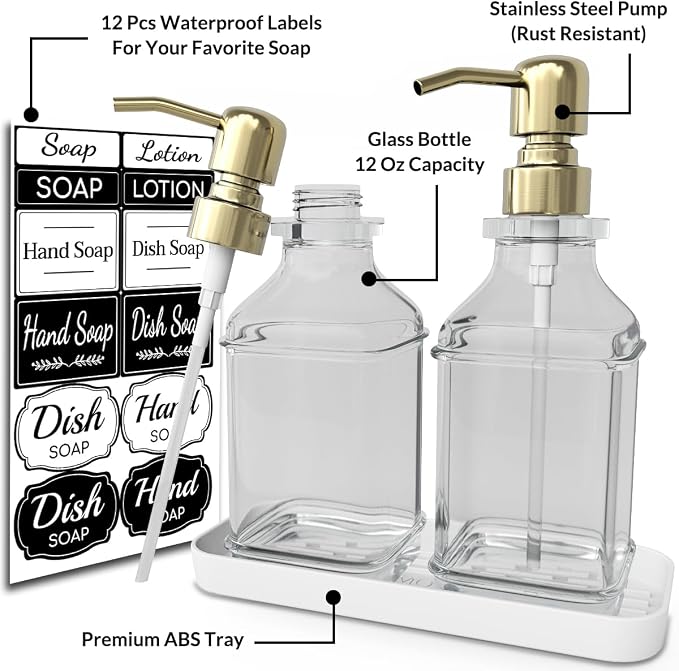 Soap Dispenser - 2 Pack, Antique Design Thick Glass Hand Soap Dispensers - Image 2