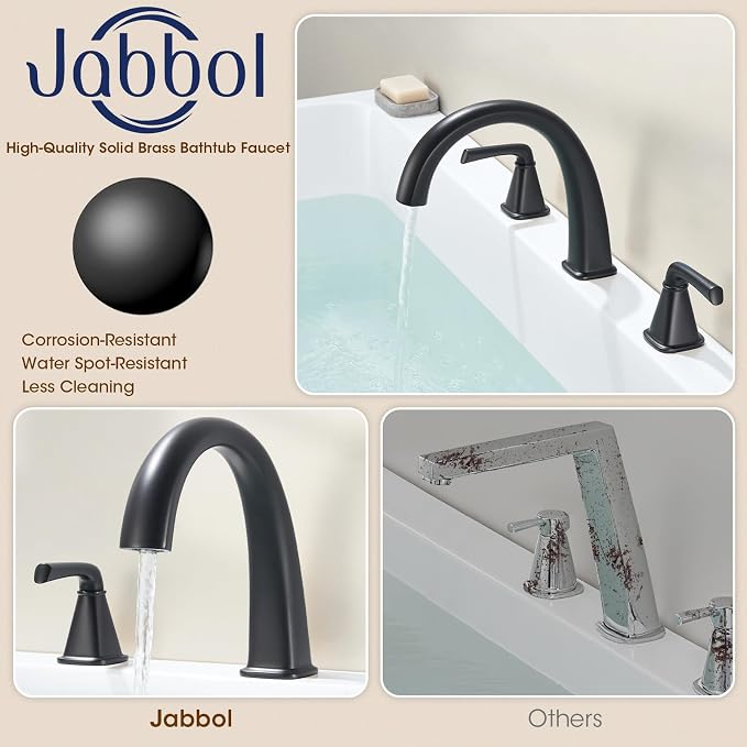 Matte Black Roman Tub Faucet, Solid Brass Bathtub Faucet Set - Image 6