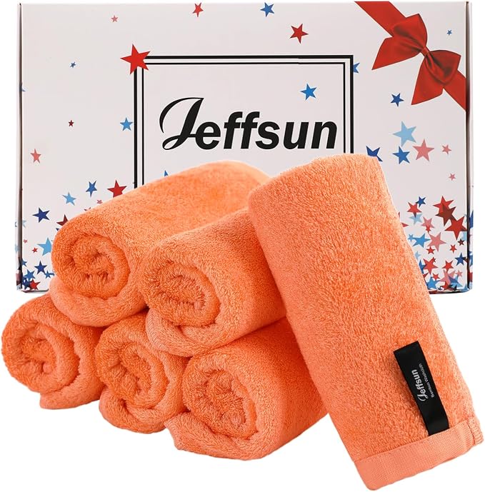 Face Towels 6 Pack, Extra Large 13x13 inch Orange Wash Cloths by Jeffsun