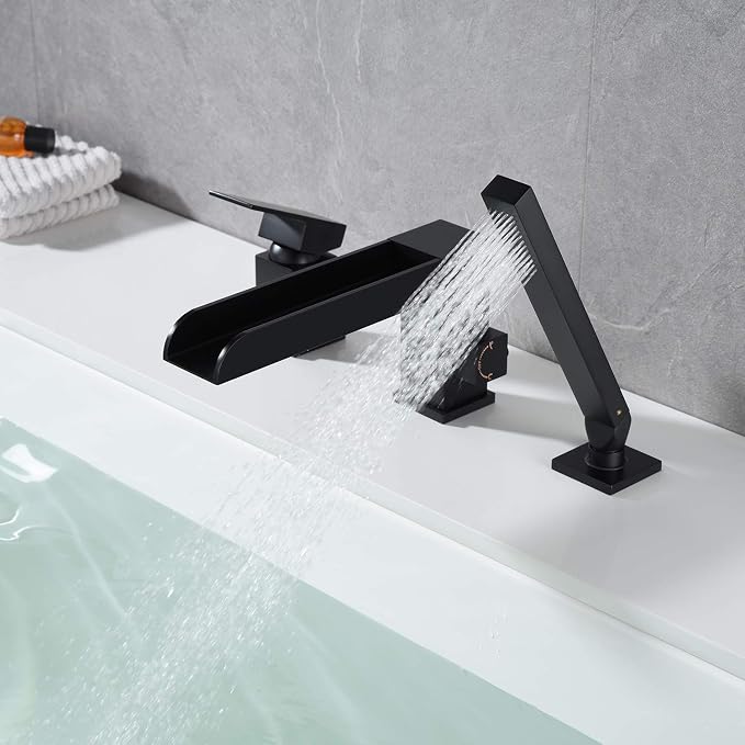 Waterfall Roman Tub Faucets Deck Mount Black Bathtub Faucets Brass Tub Filler - Image 4
