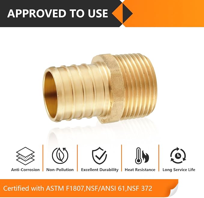 50-Pack HeSun PEX Fittings, 3/4" PEX x 1/2" Male NPT, Brass Crimp Male Adapter - Image 5