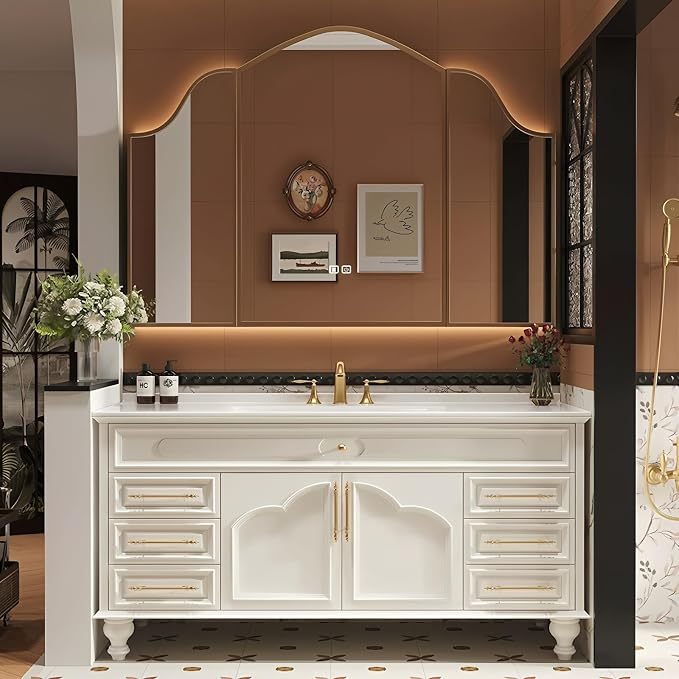 76Inch Bathroom Vanity with Sink, Freestanding Bathroom Cabinet with LED Smart by LUTHXAY