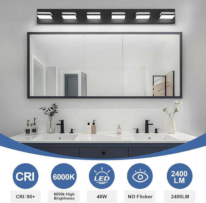 Modern LED Bathroom Lights Fixtures, Metal Black Acrylic Wall Lighting - Image 4