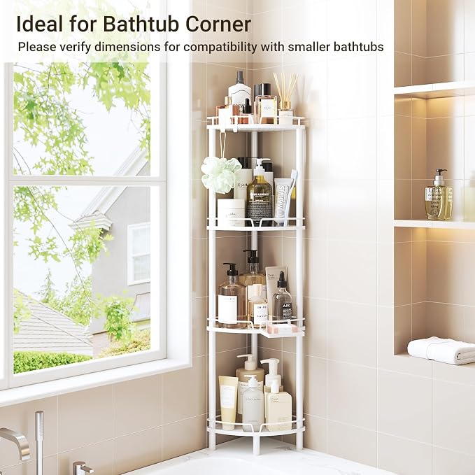 ELYKEN Corner Shower Caddy Standing, 4 Tier Rustproof Metal Shower Organizer - Image 8