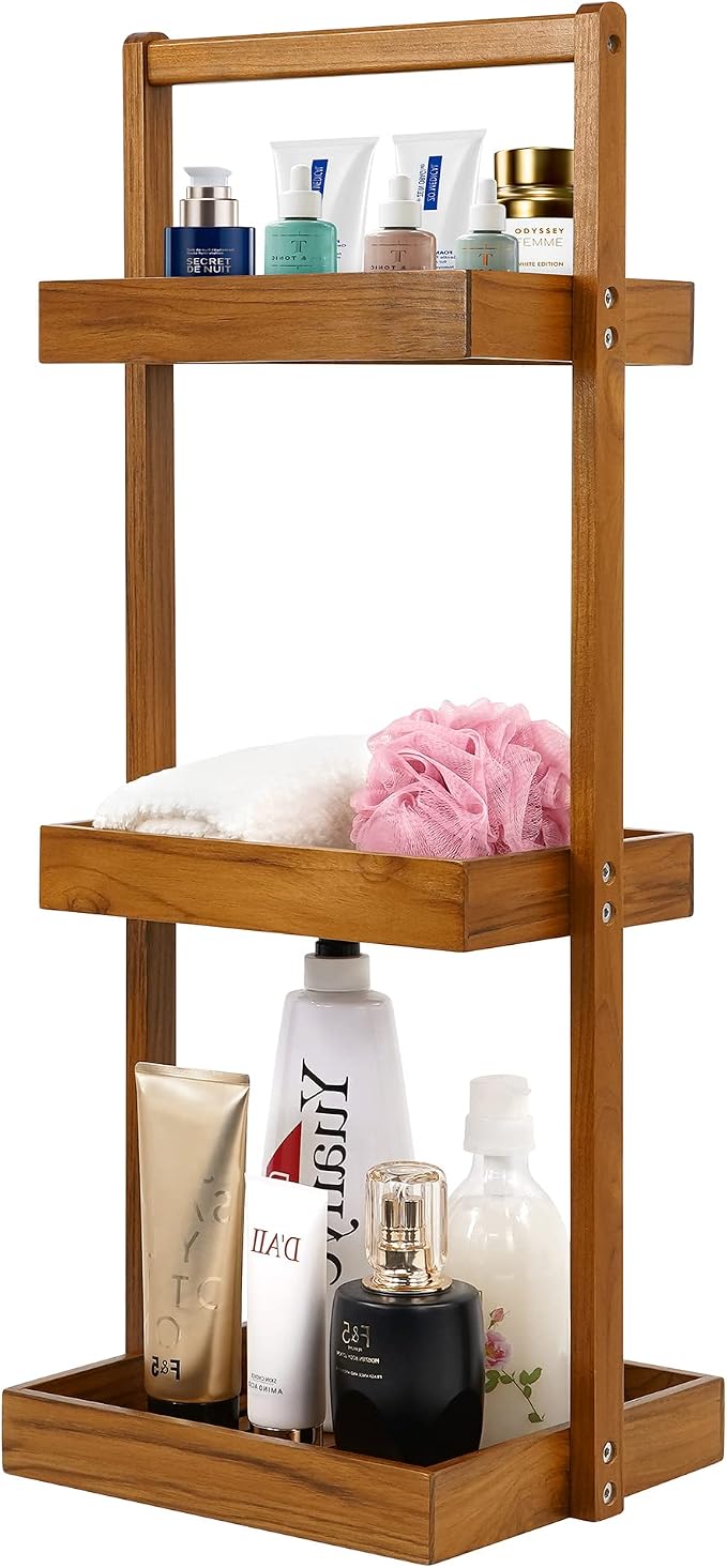 Utoplike Teak Shower Caddy Shelf, Standing Shower Organizer by Utoplike