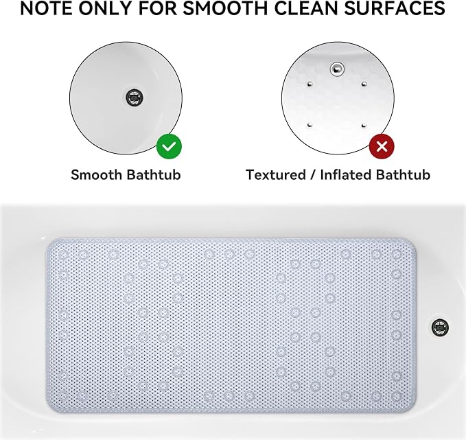 Bathtub Mat Non Slip 36” X 17” Gray Blue Shower Mat Soft Foam Bath Mats - Image 5