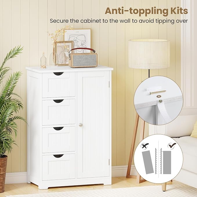 Giantex Storage Cabinet with 4 Drawers, Bathroom Storage Organizer with Cupboard - Image 6