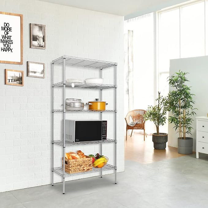 5 Tier Storage Racks Shelving, Heavy Steel Pantry Shelves, Adjustable Wire - Image 2