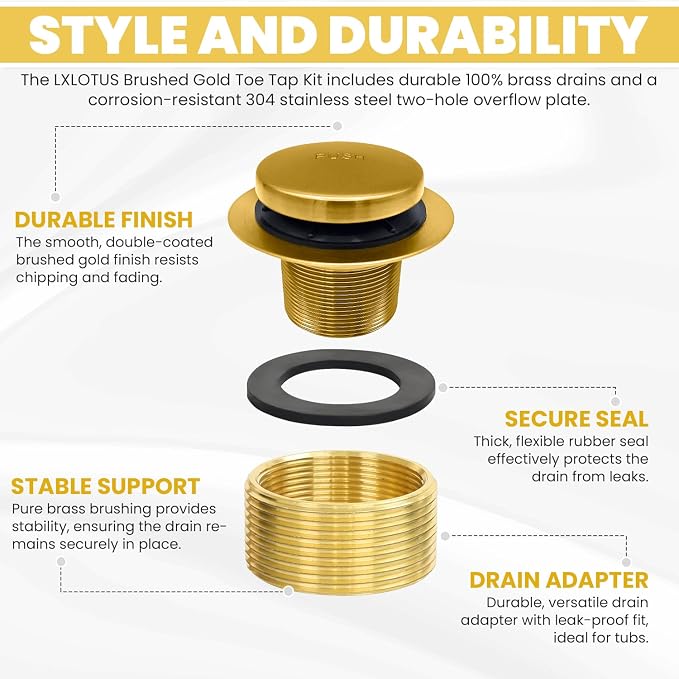 LXLTOUS Brushed Gold Toe Tap Bathtub Trim Set - Image 5