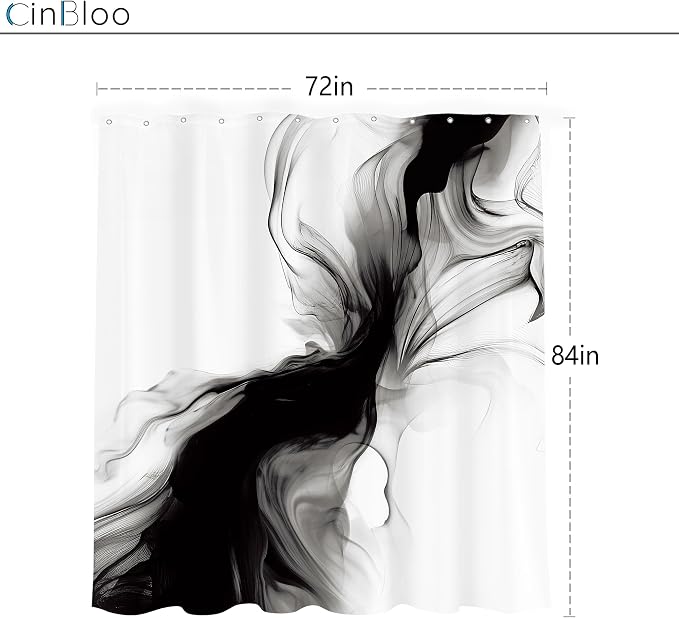 Cinbloo Extra Long Black and White 72Wx84H Shower Curtain Abstract Marble - Image 5