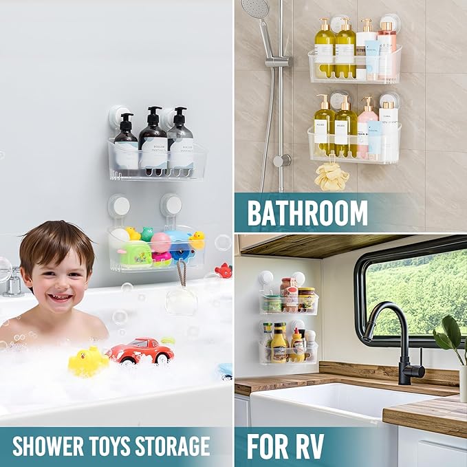 TAILI Shower Caddy Suction Cup, Heavy Duty Bathroom Organizer, Removable Shelves - Image 4