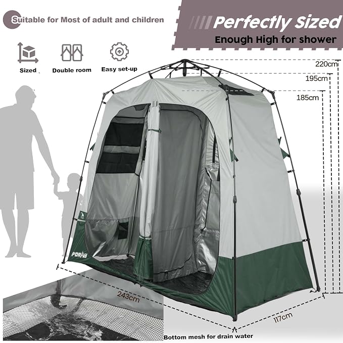 Camping Shower Tent Deluxe Changing Room Easy Set Up Privacy Shelter, Large - Image 3