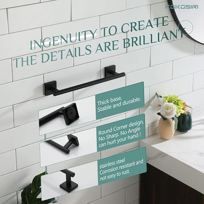 KOKOSIRI Bathroom Towel Bars 12 Inch Towel Ring Matte Black 30CM Hand Towel - Image 4