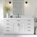 ARIEL Hepburn 66" White Bathroom Vanity, 1.5" Edge Carrara Quartz Countertop & by Ariel
