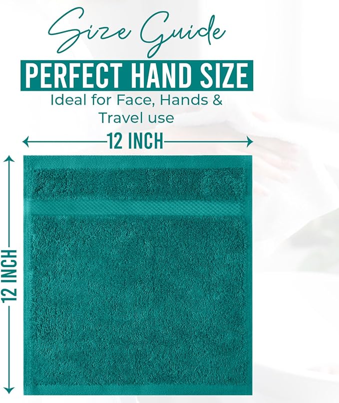 DAN RIVER 12-Pack Premium 100% Cotton Teal Face Towels – Reusable Face Towel Set - Image 2