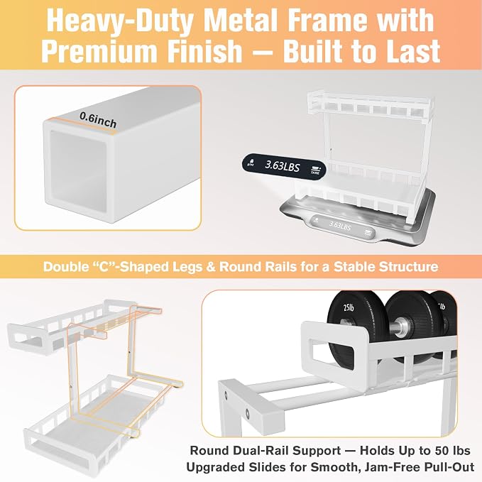 Under Sink Organizer, Metal Large Capacity 2-Tier Sliding Cabinet Storage Rack - Image 4