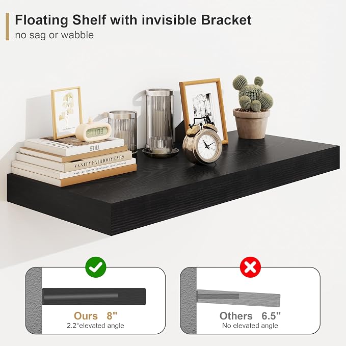 12" Deep Black Floating Shelves, Over Toilet Long Wall Mounted Modern Farmhouse - Image 7
