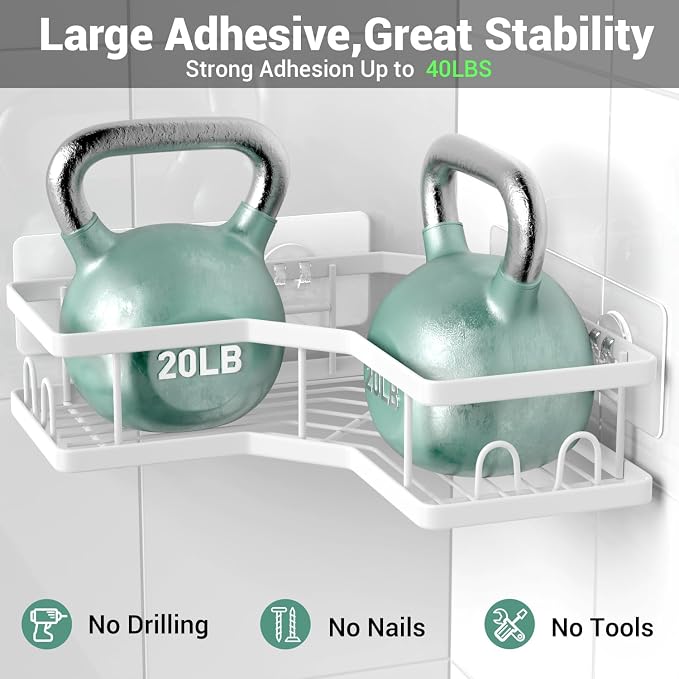Corner Shower Caddy Bathroom Organizer Adhesive Shower Rack Bathtub Shelves - Image 4
