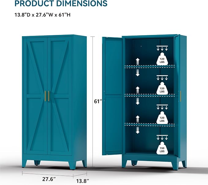 Metal Cabinets with Barn Doors and Adjustable Shelves, 4-Tier Storage Cupboard - Image 3