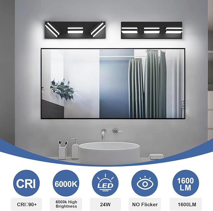 Modern LED Small Bathroom Lights Fixtures, Metal Black Acrylic Wall Lighting - Image 5