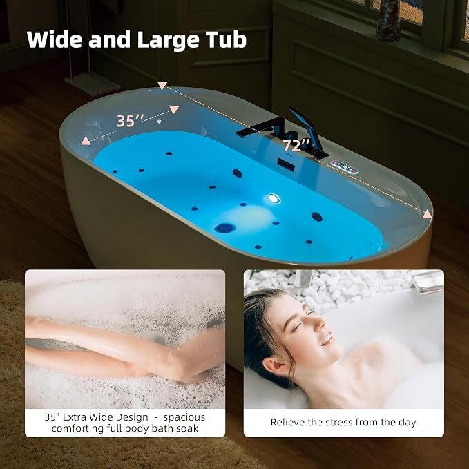 WOODBRIDGE 72" x 35-3/8" Whirlpool and Air Bath Heated Soaking Combination Tub - Image 7