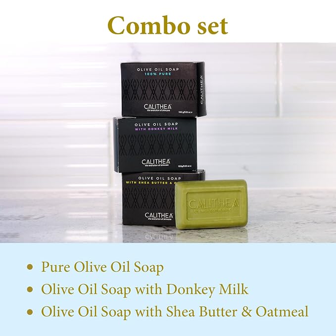 Calithea 3 Pack Olive Oil Based Soap Bars: 100% Pure Olive Oil Soap, Donkey Milk - Image 3