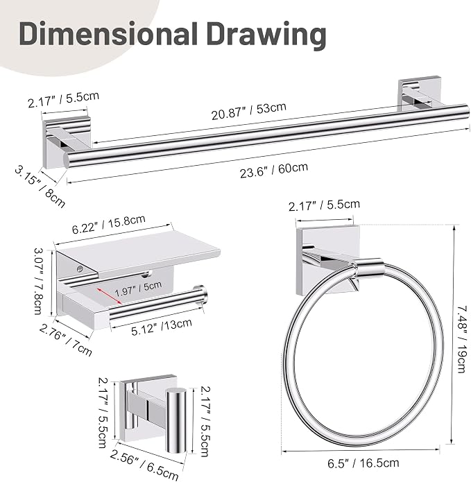 5-Piece Polish Chrome Bathroom Hardware Set, SUS304 Stainless Steel Bathroom - Image 7