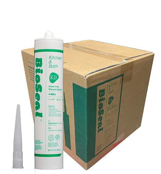 White BioSeal 100% Silicone Sealant Caulk Kitchen and Bath Grade, Waterproof by BladeDepot
