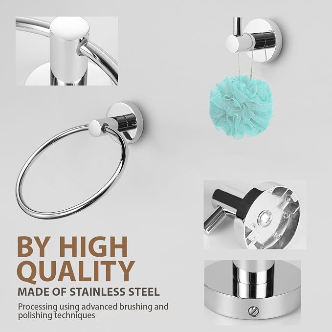 Polished Chrome Bathroom Hardware Set 4 Piece Towel bar Set, Towel Rack - Image 7
