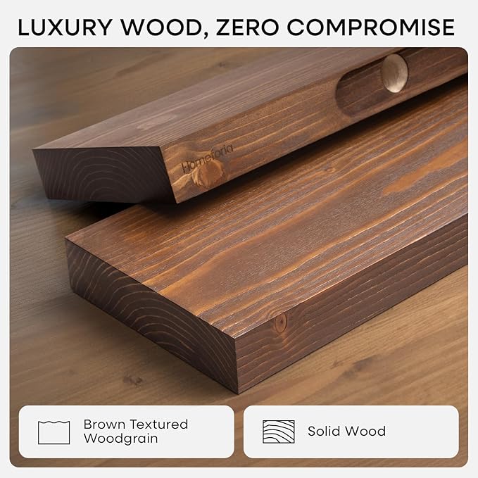 Homeforia Classic Walnut 42 inch Floating Shelf, High End Solid Real Wood Small - Image 3
