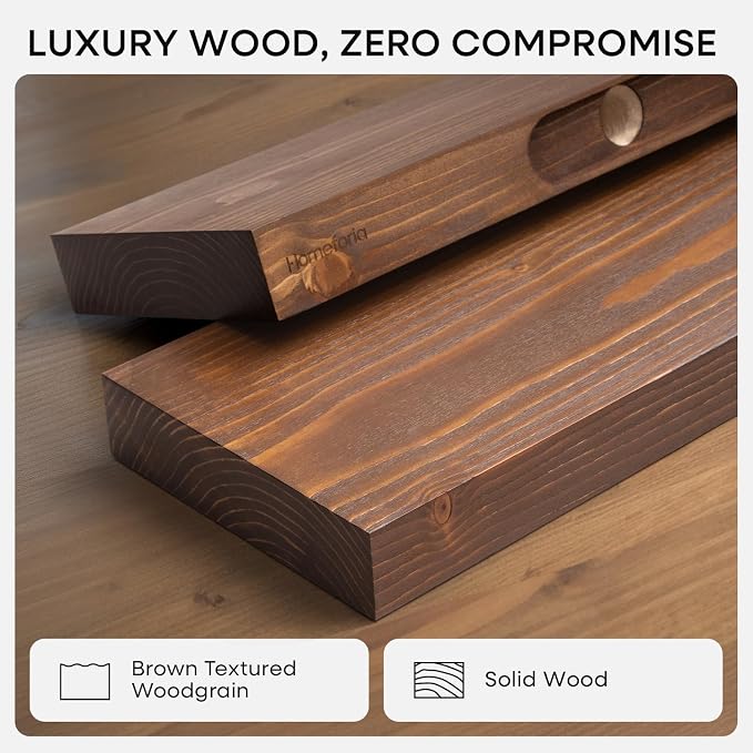 Homeforia Classic Walnut 12 inch Floating Shelf, High End Solid Real Wood Small - Image 3