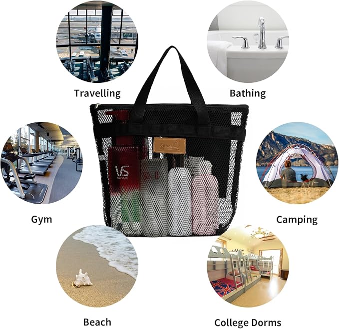 Mesh Shower Caddy Bag Portable Hanging Toiletry and Bath Organizer - Image 7