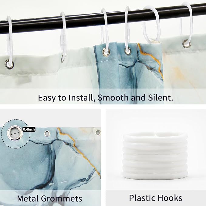 Gibelle Abstract Marble Shower Curtain, Modern Ink Art Decor Waterproof Shower - Image 6
