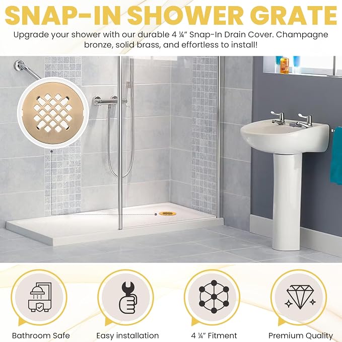4 ¼” Champagne Bronze Snap-in Shower Drain Cover - Image 2