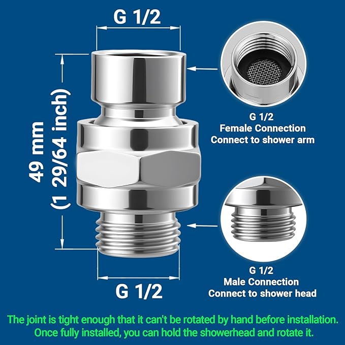 Shower Connector Ball Joint Shower Head Swivel Ball Adapter Brass Adjustable - Image 2